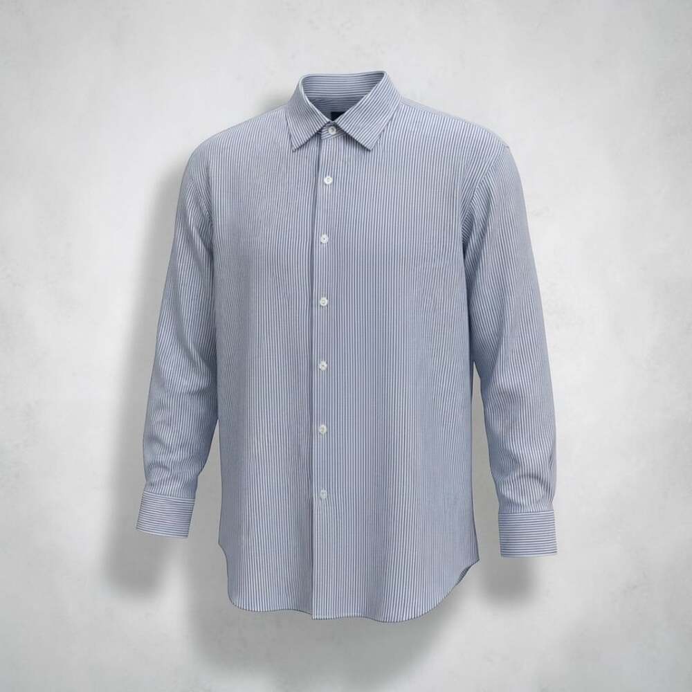 Charles Tyrwhitt Men's 16 33 Non-Iron Blue and White Striped Cotton Long Sleeve